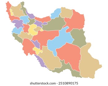 Mapa do Irã por região em cores diferentes. Ilustração vetorial.