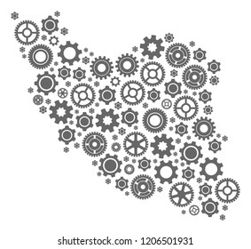 Map of Iran composed with gray engine symbols. Vector abstract collage of map of Iran with industry symbols. Engineering flat design for industry applications.