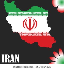Map of Iran Country with Iran flag Also with a flower and dark blue background