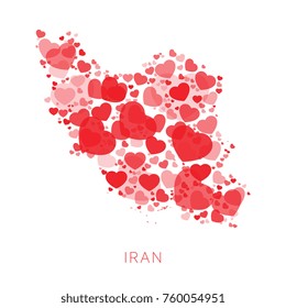 map of iran filled with hearts mosaic of different sizes and degrees of transparency