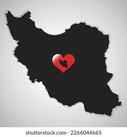 Map of Iran with heart silhouette. Vector