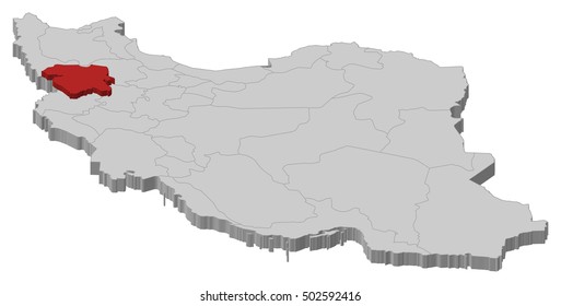 Map - Iran, Kurdistan - 3D-Illustration