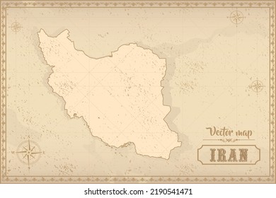 Map of Iran in the old style, brown graphics in retro fantasy style