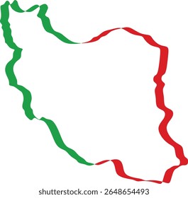 Map of Iran Outline with Flag Colors Border. Stylized vector outline map of Iran featuring the vibrant green and red colors of its national flag. Ideal for projects related to Iranian identity