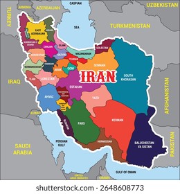 Map of Iran Showing the Provinces Vector stock illustration Design