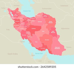 Map of Iranian provinces Vector illustration