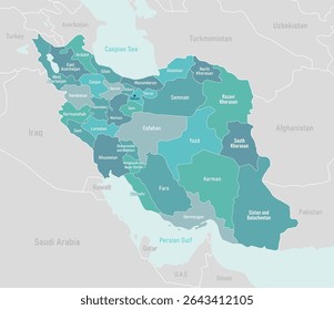 Map of Iranian provinces Vector illustration