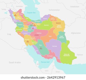 Mapa das províncias e principais cidades do Irã Ilustração do vetor