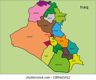Map of Iraq colour line Vector illustration