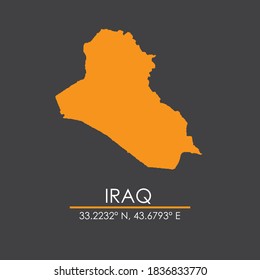 Map of Iraq with country coordinates isolated in dark gray background