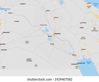 Mapa de Iraq. El mapa se dibuja con gran detalle y para mayor claridad sólo se muestran las principales ciudades. El país se dibuja con los países vecinos. Mapa de Iraq. El mapa se dibuja con gran detalle y la claridad sólo muestra una 