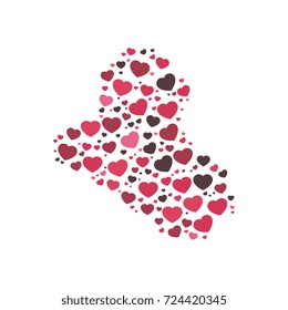 map of iraq filled with hearts of different sizes and colors
