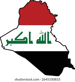 Map with Iraq Flag Design on White Background