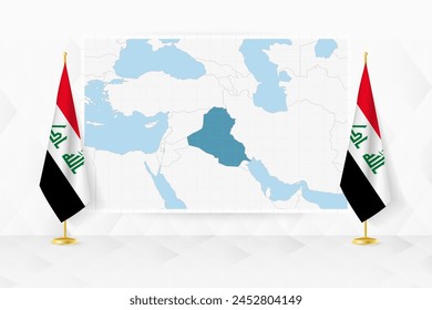 Karte von Irak und Flaggen von Irak auf Flagge stehen. Vektorillustration für Diplomatietreffen.