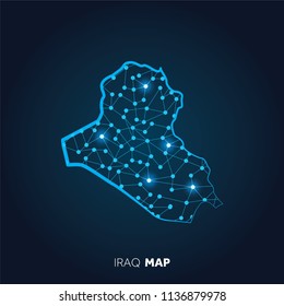 Map of Iraq made with connected lines and glowing dots.