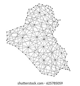 Map of Iraq from polygonal black lines and dots of vector illustration