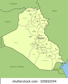 Map of Iraq with provinces (governorates) and major cities: Baghdad, Mosul, Basrah, Kirkuk and others