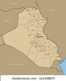 Map of Iraq with provinces (governorates) and major cities: Baghdad, Mosul, Basrah, Kirkuk and others