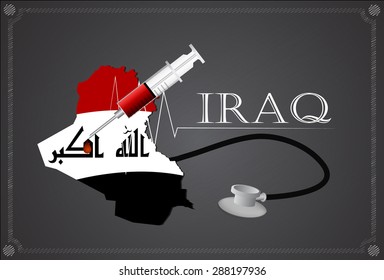 Map of Iraq with Stethoscope and syringe.