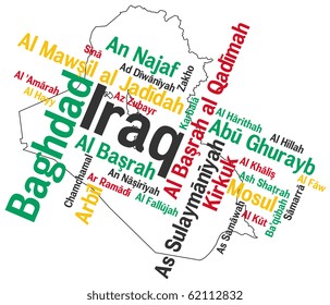 Map of Iraq and text design with major cities