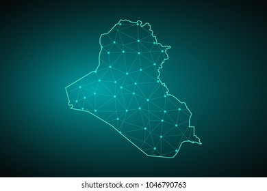 Map of Iraq. Wire frame 3D mesh polygonal network line, design sphere, dot and structure. communications map of Iraq. Vector Illustration EPS10.
