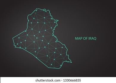 Map of Iraq. Wire frame 3D mesh polygonal network line, design sphere, dot and structure. communications map of Iraq. Vector Illustration EPS10. - Vector