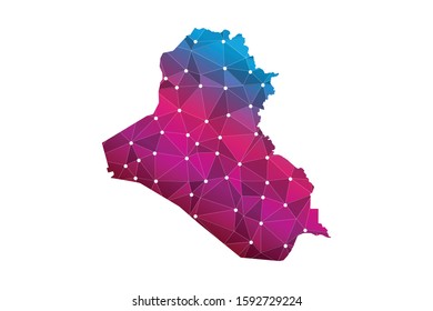 Map of Iraq. Wire frame 3D mesh polygonal network line, design sphere, dot and structure. communications map of Iraq. Vector Illustration EPS10.