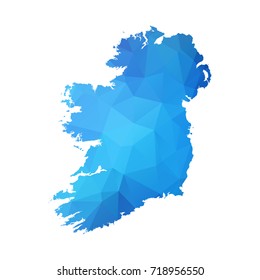 Map of Ireland - Blue Geometric Rumpled Triangular , Polygonal Design For Your . Vector illustration eps 10.