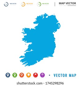 Map of Ireland blue and set pin icon.