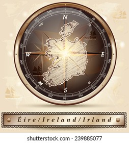 Map of Ireland with borders in bronze