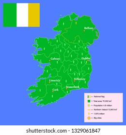 Map of Ireland with brief information about the state. Infographics vector illustration