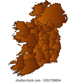 Map of Ireland- Map of the city and each border separately. Brown Gold eps Vector Illustration 10
