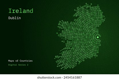 A map of Ireland depicted in zeros and ones in the form of a circle. The capital, Dublin, is shown in the center of the circle	