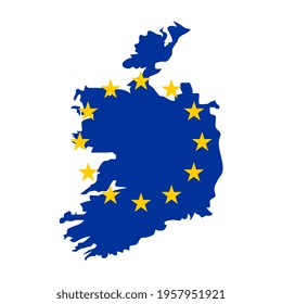 Map of Ireland with European Union flag isolated on white background.
