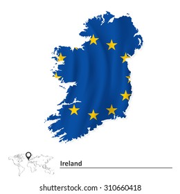 Map of Ireland with European Union flag - vector illustration