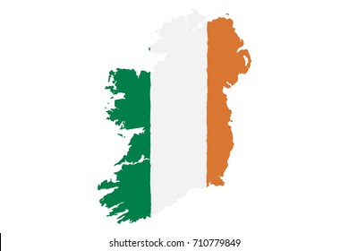 Map of Ireland with Flag. Hand Painted with Brush. Vector Illustration.