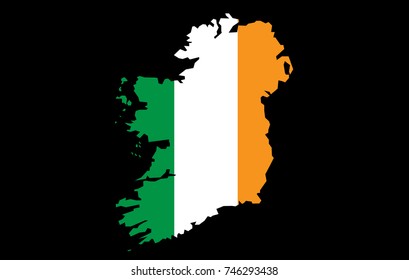 Map of Ireland with Flag on black background