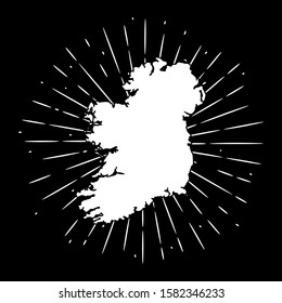 Map of Ireland. Hand drawn vector illustration with a map of the Ireland and divergent rays. Used for poster, banner, web, t-shirt print, bag print, badges, flyer, logo design and more. 