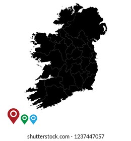 Map of Ireland, High Detailed Map of Ireland isolated on white background.Vector illustration eps 10