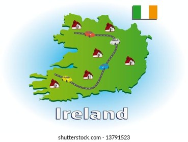 Map of Ireland with icons
