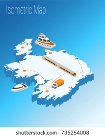 Map Ireland isometric concept. 3d flat illustration of Map Ireland.