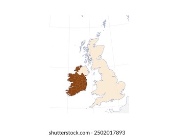 Map of Ireland in Northern Europe: Detailed Outline of the Emerald Isle with Neighboring Nations