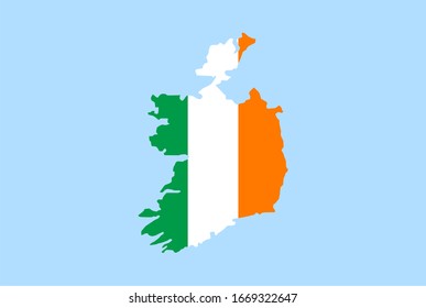 Map of Ireland on a blue background, Flag of Ireland on it.