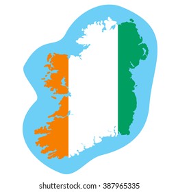 Map of Ireland painted in the colors of the flag.