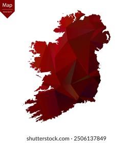 Mapa de Irlanda - Rojo Geométrico Rumpled Triangular, Diseño Poligonal. Ilustración vectorial eps 10.