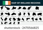 Map of Ireland regions outline silhouette graphic element Illustration template design
