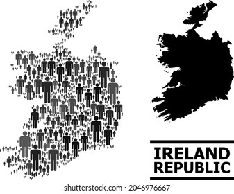 Map of Ireland Republic for demographics posters. Vector demographics mosaic. Concept map of Ireland Republic combined of crowd icons. Demographic concept in dark gray color shades.