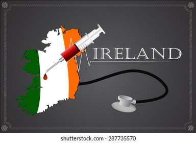 Map of Ireland with Stethoscope and syringe.