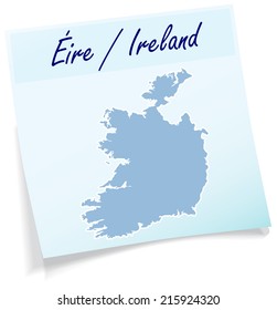 Map of Ireland as sticky note in blue