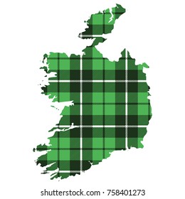 Map of ireland texture of tartan green plaid. Vector illustration